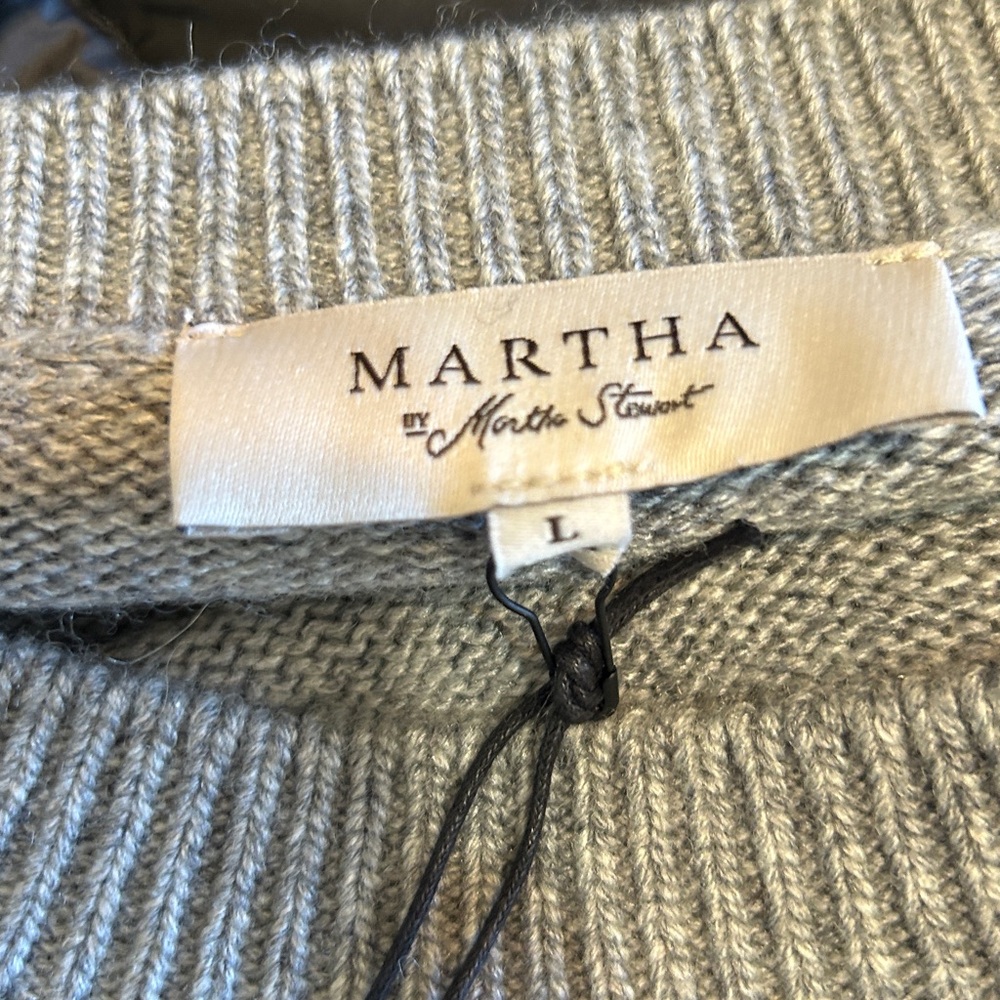 New Martha Stewart Wool Cashmere Large Sweater Bishop Ballon Sleeve Heather Gray - Picture 6 of 11
